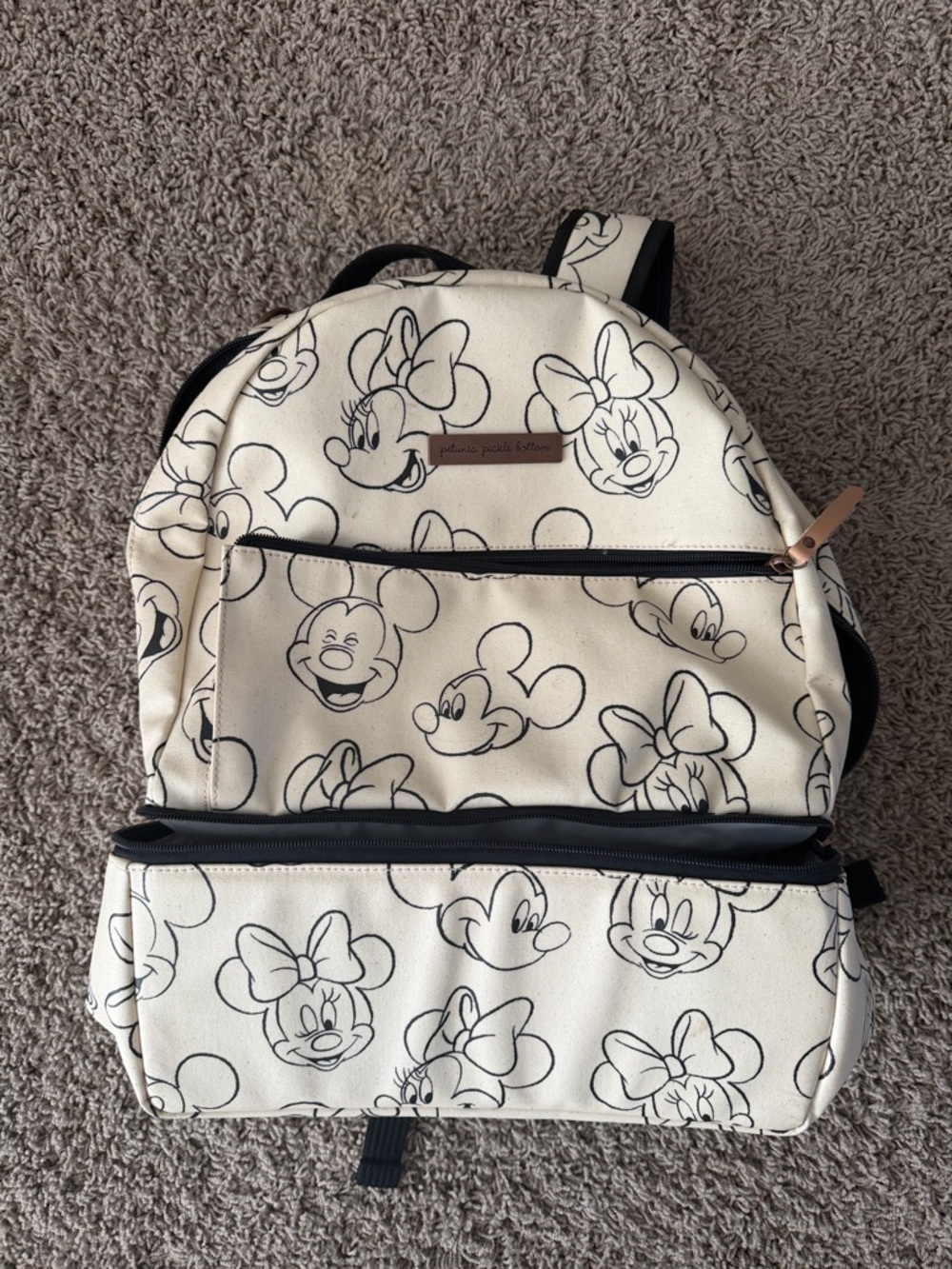 Petunia Pickle Bottom Cream and Black Disney Pattern Backpack